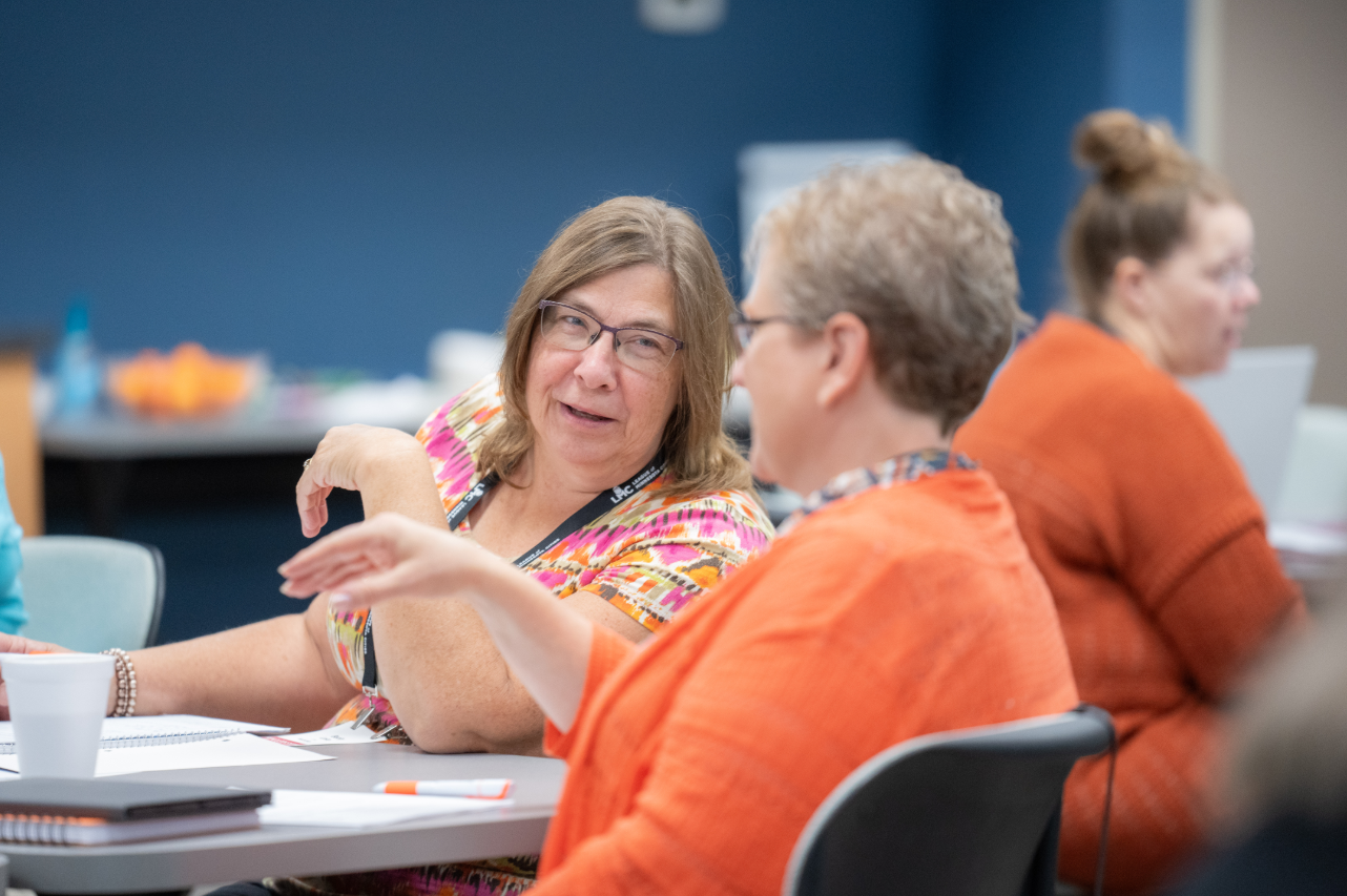 Two people collaborating